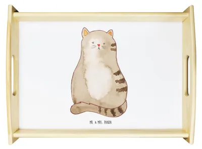 Produktbild von Mr. & Mrs. Panda Tablett Katze Sitzen - Weiß - Geschenk, getränketablett, Katzen, Serviertablett, Servier, Cats, Liebe, Holztablett, Familie, Deko
