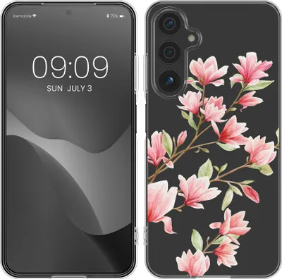 Produktbild von kwmobile Case kompatibel mit Samsung Galaxy A15 5G - Hülle Silikon transparent Magnolien Rosa Weiß Transparent