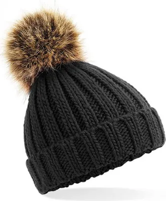 Produktbild von Beechfield B412a | Kindermütze Infant Fur Pop Pom Chunky Beanie - Farbe: Black - Größe: One Size