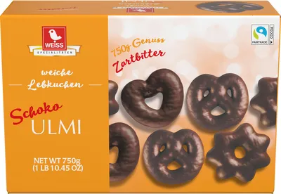 Produktbild von Weiss Schoko Ulmi měkký perník s hořkou čokoládou 750g