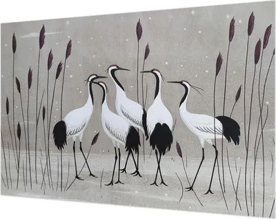 Produktbild von Wandtapete - Dekorative Tapete für Wohnzimmer- Tapetenfolie für Wanddekoration - 104x70 cm - Ein Kranichschwarm