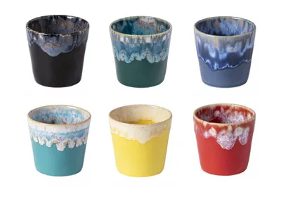 Produktbild von Costa Nova Grespresso Lungo-Tassen – 6er-Set – 6 Farben – Lebhaft – Schwarz – Grün – Blau – Türkis – Rot – Gelb – 7,5 cm große Kaffeetassen