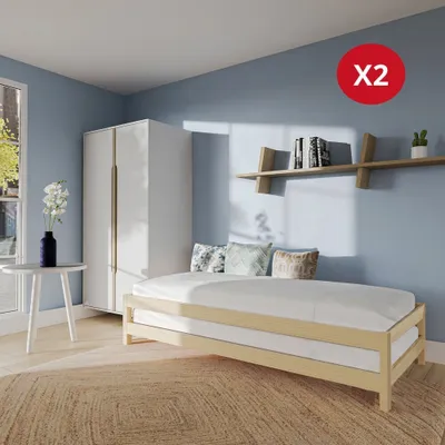 Produktbild von Stapelbett JONAS mit Lattenroste / 2x Betten 90x200 - Naturholtz