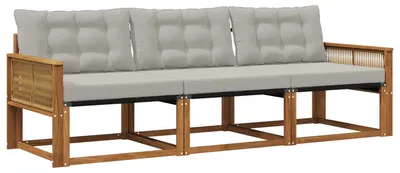 Image de vidaXL Ensemble de canapés d'extérieur avec coussins 3 pièces Naturel et gris clair