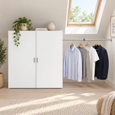 Produktbild von VCM Kleiderschrank für Dachschräge mit Kleiderstange & Stauraum Schrank für Schlafzimmer Dachboden - Dacho L