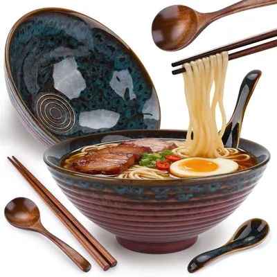 Imagen del producto de Juego de 2 cuencos de cerámica para ramen, de 1000 ml