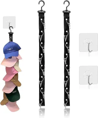 Produktbild von Praktischer Wandhaken, 2-teilig, 8 Clips, für Mützen und Hüte