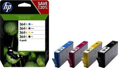 Produktbild von HP 364XL 4er-Pack Schwarz/Cyan/Magenta/Gelb Original Druckerpatronen mit hoher Reichweite, Hohe (XL-) Ausbeute, Schwarz, Cyan, Magenta, Gelb, Tinte auf Pigmentbasis, Tinte auf Farbstoffbasis, 18 ml, 6 ml