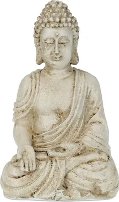 Produktbild von Relaxdays Buddha Figur sitzend, wetterfest, frostsicher, Gartenstatue, Zen Dekofigur HBT: 17,5 x 10,5 x 7,5cm, cremeweiß