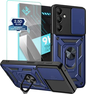 Produktbild von Armor Handyhülle für Samsung Galaxy A15 / A15 5G mit 9H Displayglas Displayschutz Kameraschutz Handy Panzer Case Cover Schutzhülle Outdoor Farbe: Blau