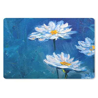 Produktbild von MuchoWow® Schreibtischunterlage Gemälde - Ölfarbe - Blumen - Blau 60x40 cm - XXL Mauspad - Großes Mauspad
