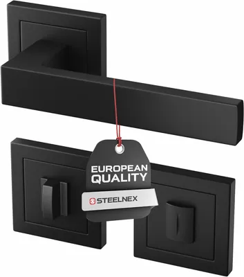 Produktbild von Türklinke Schwarz Matt - Türgriff Set aus Aluminium für Badtüren WC - Türdrücker für Tür 35-55 mm - Drückergarnitur Innentüren - Türbeschlag