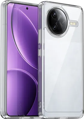 A clear protective case for a smartphone is shown.