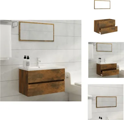 Produktbild von vidaXL 2-tlg. Badmöbel-Set Räuchereiche Holzwerkstoff -  Badezimmermöbel-Sets