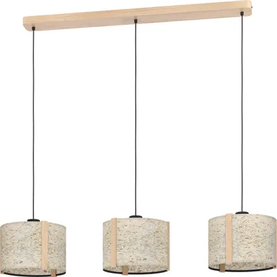 Produktbild von EGLO Hängelampe Hontongas, 3-flammige Pendelleuchte über Esstisch, Esszimmerlampe aus Holz und Textil mit getrocknetem Heu, Hängeleuchte, E27, 110 cm