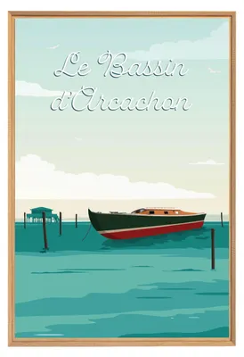Image de Tableau mural encadré illustration lever du jour bassin d'Arcachon 65x97 cm, Tableau mural moderne pour décoration intérieure