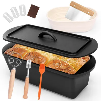 Immagine prodotto di Omgoods - Teglia per pane in ghisa, 36 cm - Con coperchio, per pane perfetto