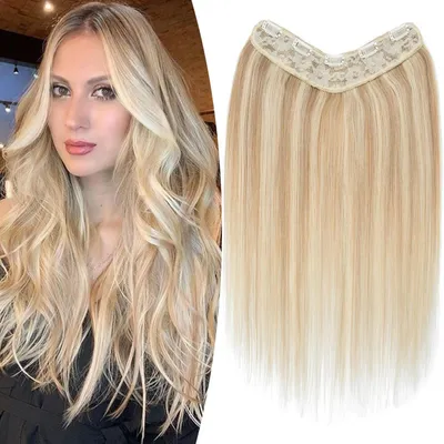 Produktbild von Clip in Extensions Echthaar Balayage 40 cm 65g U-Form 5 Clips Remy Goldblond/Blond