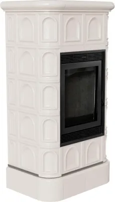 Produktbild von Kamineinsatz aus Stahl KRATKI BLANKA 8 kW Ø 160 creme Kachel schwarz Verkleidung