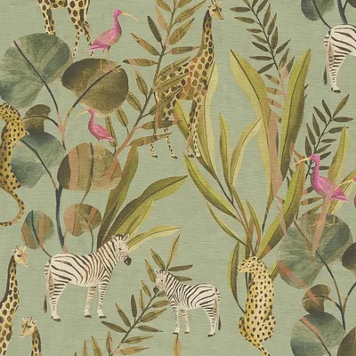 Produktbild von Profhome 782181-GU Tiermotiv Tapete Exotisch matt grün pink beige creme 5,33 m2