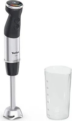 A Tefal hand blender and a measuring cup are shown against a white background.