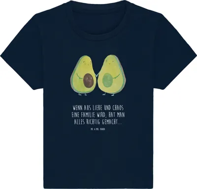 Produktbild von Mr. & Mrs. Panda Babyshirt Avocado Pärchen 12. - 18. Monat - French Navy - Geschenk, Organic Baby Shirt,  T-Shirt, Oberteil, Jerseyshirt, Kleinkind, Schwangerschaft