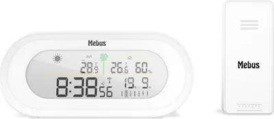 Obrázek produktu pro Mebus ET748CR Meteostanice řízená rádiem, bílá s ukazatelem teploty a vlhkosti, předpovědí počasí a rádiem řízenými hodinami