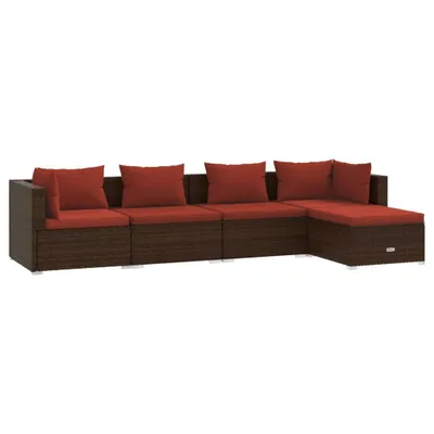 Produktbild von 5-tlg. Garten-Lounge-Set mit Kissen Poly Rattan Braun