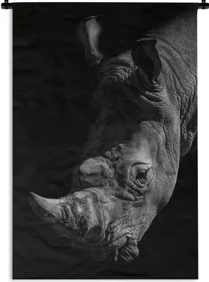 Produktbild von MuchoWow® Wandteppich Wandbehang Rhinozeros - Schwarz - Weiß 120x180 cm Tapisserie Dekoration Wandtuch - Schlafzimmer - Dekorationen für das Haus