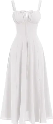 Produktbild von ASKSA Damen Sommer y aermellos Spaghettitraeger Boho Blumen Lang Kleid mit Schlitz (Weiss,S)