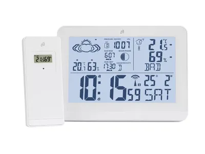 Produktbild von Design Funkwetterstation mit Außensensor Funk Wetterstation Wetterprognose Alarm Weiß NEU