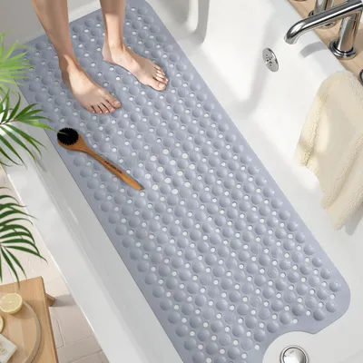 Image de Tapis de bain antidérapant, 100 x 40 cm, gris, sans BPA, à séchage rapide, lavable en machine