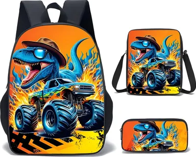 Immagine prodotto di Set scuola 3 pezzi - Zaino, astuccio per matite, borsa a tracolla - Dinosauro blu