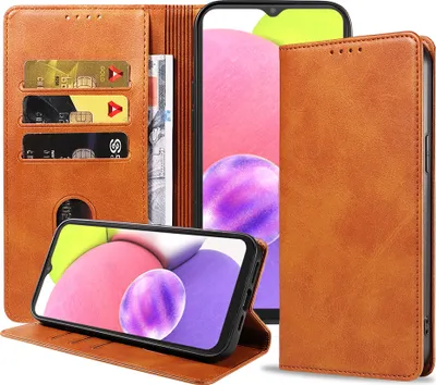 Produktbild von Smartphonica Samsung Galaxy A03s leren hoesje met  magnetische sluiting en pashouders – Bruin