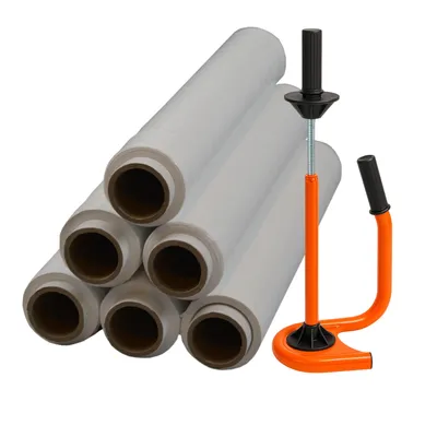 Produktbild von 6x 2,5kg Stretchfolie Weiß + Premium Abroller Orange