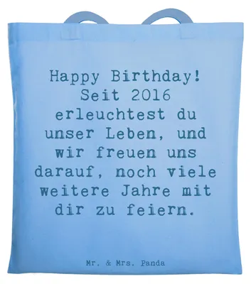 Produktbild von Mr. & Mrs. Panda Tote Bag Spruch 2016 Geburtstag - Sky Blue - Geschenk, dokumententasche, Freude, Erinnerungen, Shopping Tasche, besonderes Jahr feiern, Laptoptasche, Uni