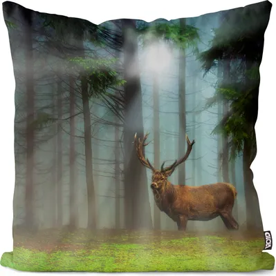 Produktbild von VOID Hirsch Nebelwald Landschaft Kissenbezug Kissenhülle Sofakissen Kissen Deko Outdoor-Kissen Dekokissen