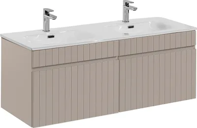 Produktbild von Doppelwaschtisch 121 cm Keramik Waschbecken IRAKLIO-56-CASHMERE Kaschmir B/H/T ca. 121/49/46 cm