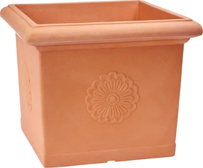 Produktbild von Garden Italia Pots Blumentopf Quadro mit Rose GQR Seite 40 cm – Höhe 34 cm –  Italy – aus Impruneta farbigem Harz – frostbeständig – stoßfest – leicht – klassisch, s
