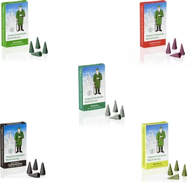 Produktbild von Crottendorfer Räucherkerzen 5er Set Tannenduft / Waldmoos / Honig / Sandel / Weihnachtlicher Weihrauch - Inhalt jeweils 24 Stück, Größe M (Standard)