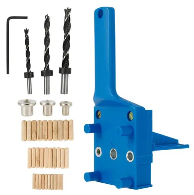 Produktbild von Bohrschablonen Set, 41-teilig, Holzdübel mit Parallelanschlag, 6 mm/8 mm/10 mm, für präzises Bohren