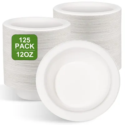 125 Suppenschalen aus Bagasse, 360 ml, rund, weiß, kompostierbar