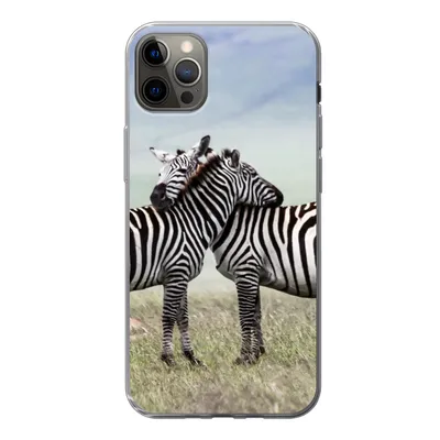 Produktbild von MuchoWow® Handyhülle Schutzhülle Hülle für iPhone 12 Pro Max Zebras - Gras - Schwarz - Weiß Silikon Softcase Handy Hülle - Hartschale