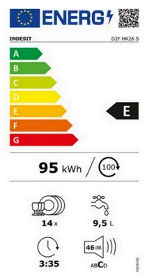 Immagine prodotto di Lavastoviglie da 60 cm, 14 coperti, 46 db, grigio Indesit D2FHK26S