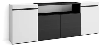 Sideboard 200x75x35 cm, 4 Türen, modern, weiß-schwarz