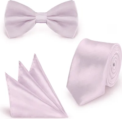 Produktbild von SET Krawatte Fliege Einstecktuch Flieder  einfarbig uni aus Polyester