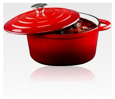 Produktbild von Gusseiserne Bratpfanne mit Deckel - Pfanne ⌀ 24 cm - Für alle Wärmequellen - Rot