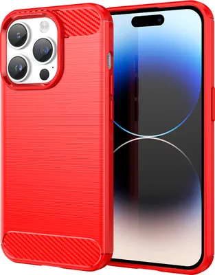 Produktbild von iPhone 14 Pro Hülle, Carbon-Faser TPU Silikon Stoßfest Schutzhülle für iPhone 14 Pro Rot