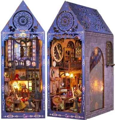 Immagine prodotto di Habarri | DIY Book Nook - Istituto di divinazione - Puzzle 3D - Kit casa in miniatura con mobili e luce LED - Kit Angolo Libri