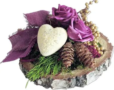 Produktbild von Grabgesteck Birkentablett mit Rose brombeer Ø ca. 17 cm H ca. 12 cm